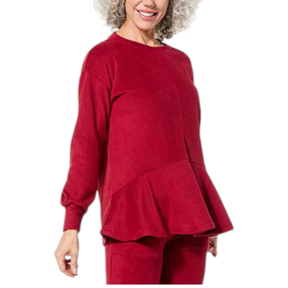 Comfort Code Women's Fleece Flutter-Hem Pullover Stone Dark Red - Regular